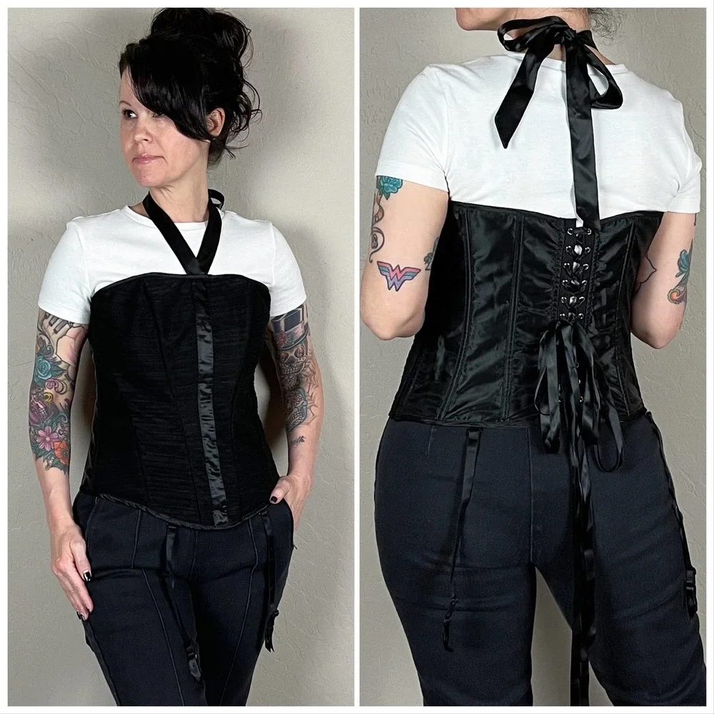Vintage Y2K Frederick's of Hollywood Black Back Lace Up Corset - Picture 1 of 10